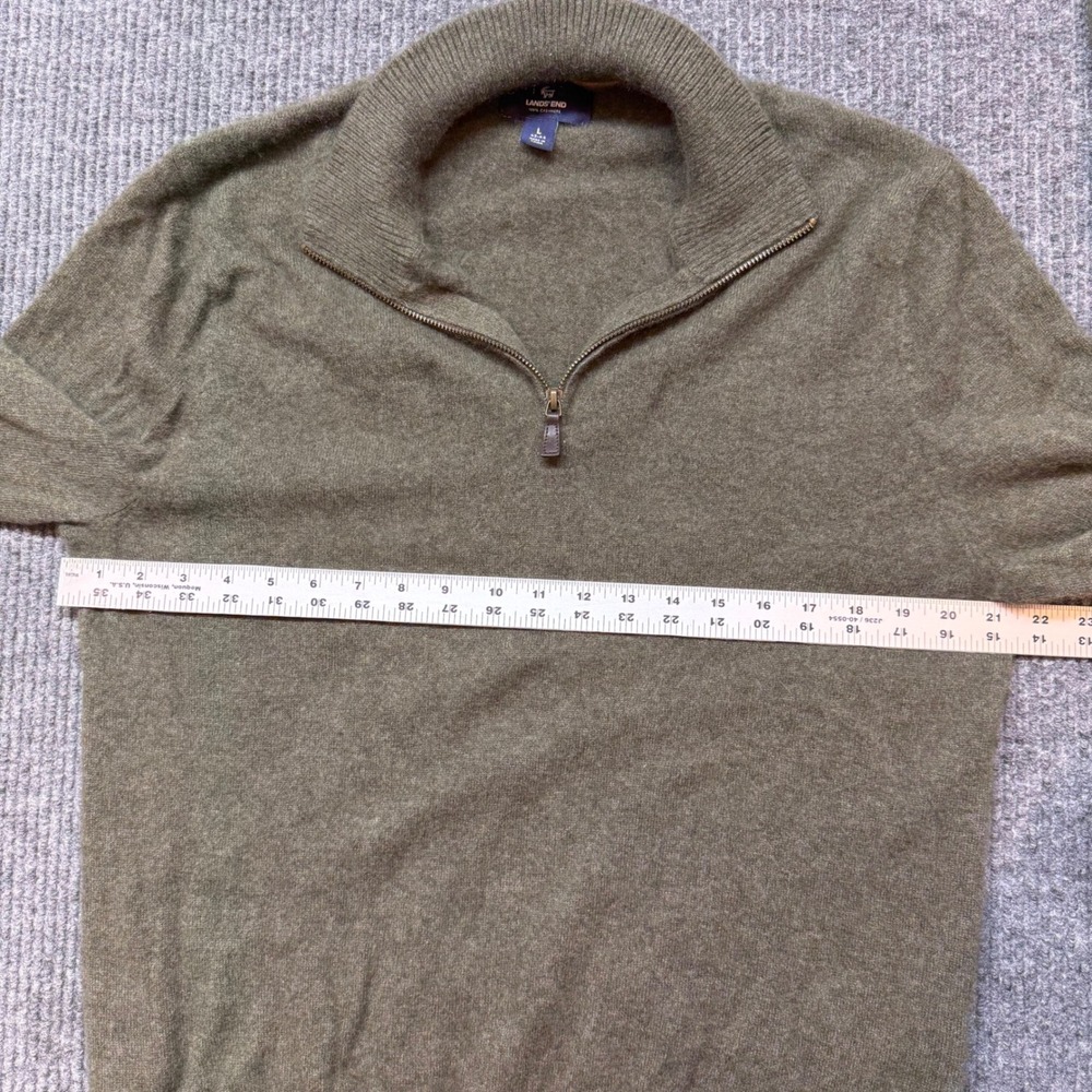 Cashmere Lands End Quarter Zip Sweater Mens Large Green Knit Pullover Preppy - Picture 5 of 11